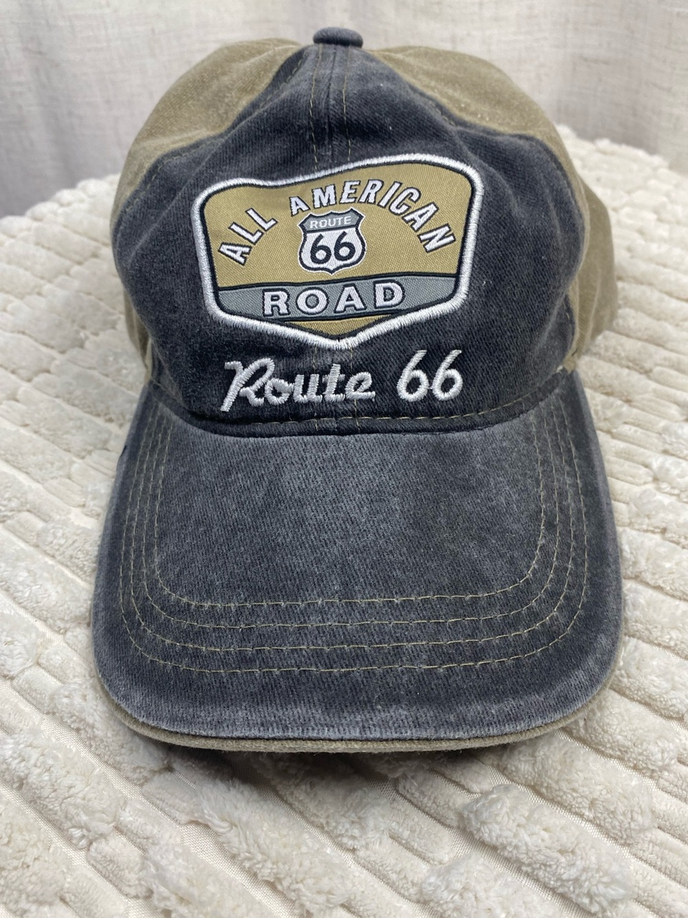 Route 66 Two-Tone Embroidered 'All American Road' Cap - Black & Tan